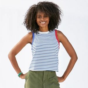 NWT Clare V camp fit tank in cobalt and cream petit stripe size XL